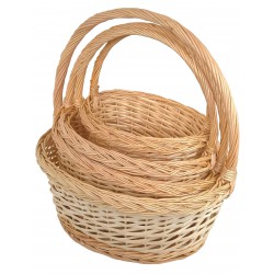 Panier glaneuse en osier naturel blanc à grande anse