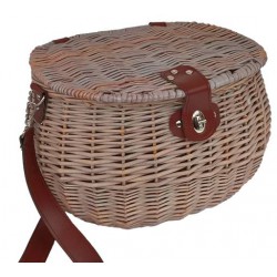 Ancien Panier De Pêche Osier Et Cuir - Déco Rustique Campagne - Vintage 1970