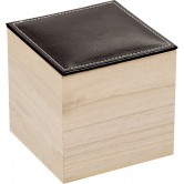 Coffret carré avec couvercle en simili cuir noir