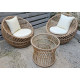 Salon de jardin 2 fauteuils + table basse en résine imitation rotin