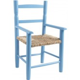 La Vannerie d'Aujourd'hui - Fauteuil pour enfant bois laqué bleu ciel, assise en paille