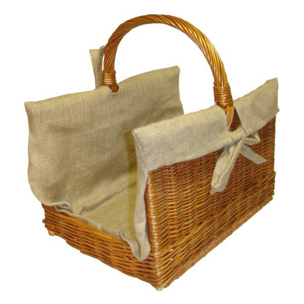 Panier En Osier Pour Bois De Cheminée - Dimensions 50x34x50 Cm, Blanc, Poignée - Rangement Déco Pour Salon